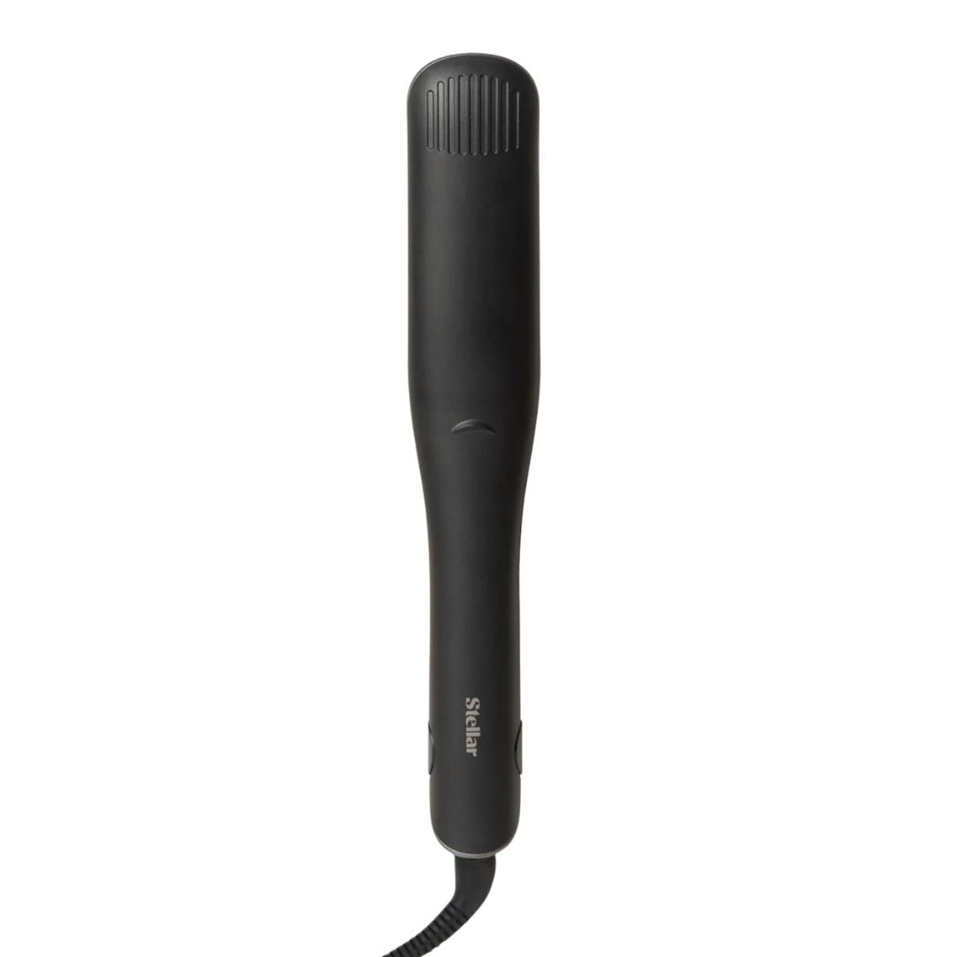 Black hair straightener on a white background